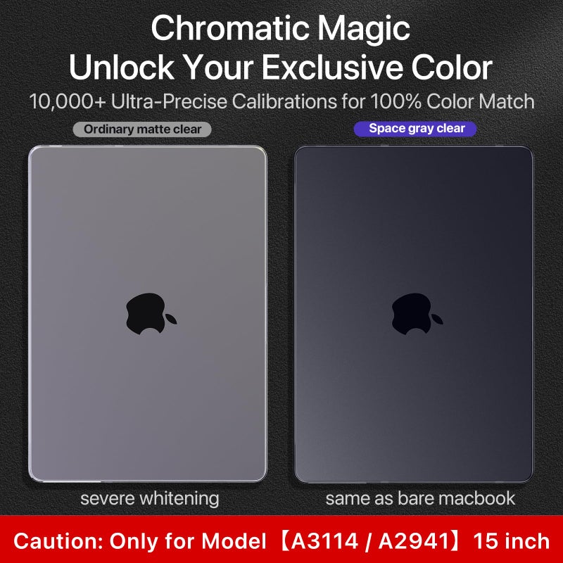 soonjet حافظةoonjet متوافقة مع جهاز MacBook Air 15 بوصة 2023 2024 New M3 M2 [مطابقة اللون الرسمي بنسبة 100%] [درع رفيع للغاية] غطاء حماية صلب غير لامع لجهاز الكمبيوتر المحمول طراز A3114 A2941 - رمادي فلكي شفاف - Image 4
